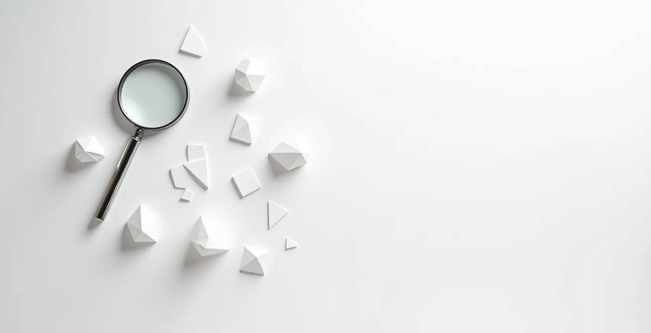 Perspective aérienne de papiers financiers organisés avec une loupe posée dessus